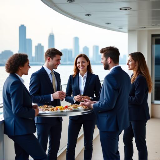 Reunião de negócios num iate de luxo.